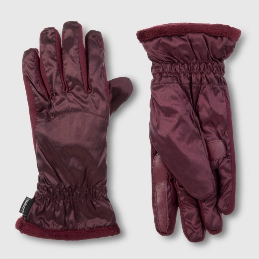 New Isotoner Women's Sleek Heat Gloves Touchscreen SmartDri Plum Purple